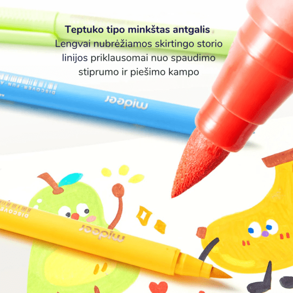 Mideer Akriliniai markeriai minkštu/teptukiniu antgaliu spalvinimo dėkle – 36 spalvos - Uogų kopos