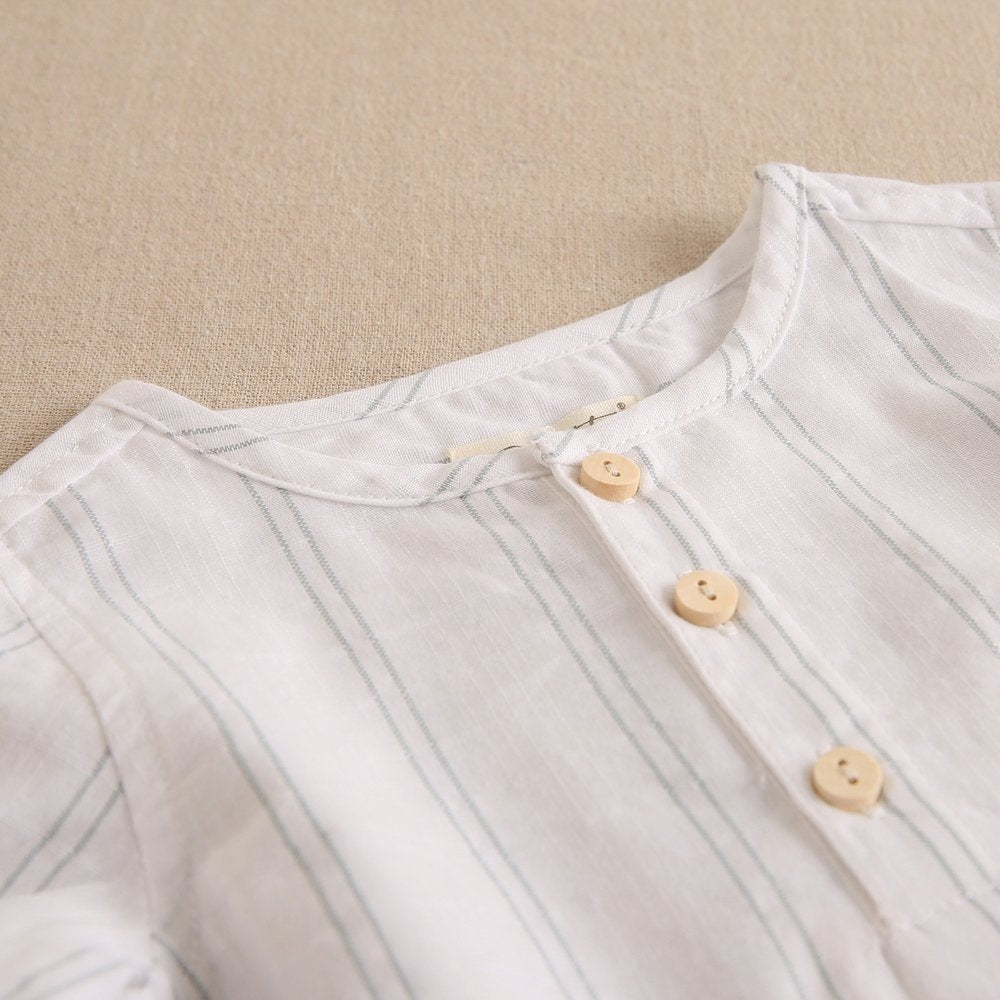 Dadati Baltų marškinukų su žaliais dryžiais ir žalių šortų komplektas - Uogų kopos