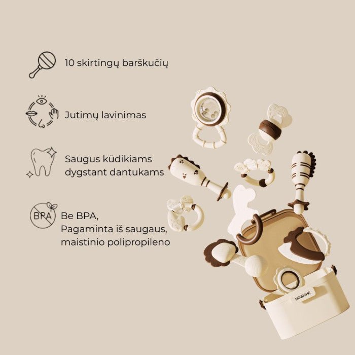 HEORSHE Barškučių ir kramtukų rinkinys, 10 vnt. - Uogų kopos