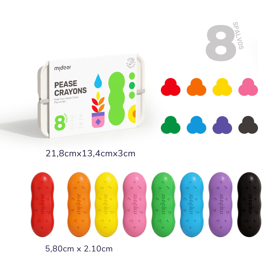 Mideer Bičių vaško kreidelės "Pupelės" - 8 spalvos - Uogų kopos