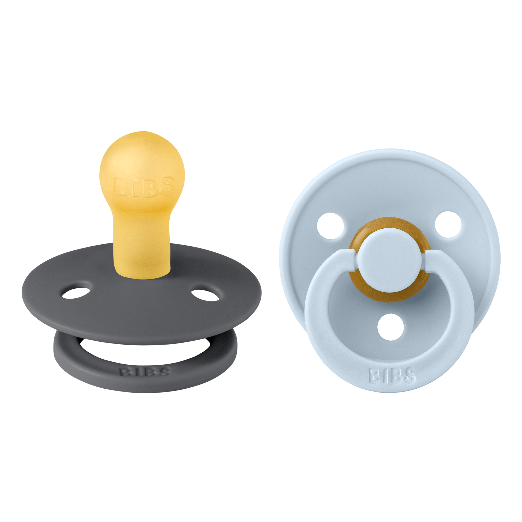 BIBS Colour apvalūs čiulptukai 2vnt. - Iron/Baby Blue - Uogų kopos