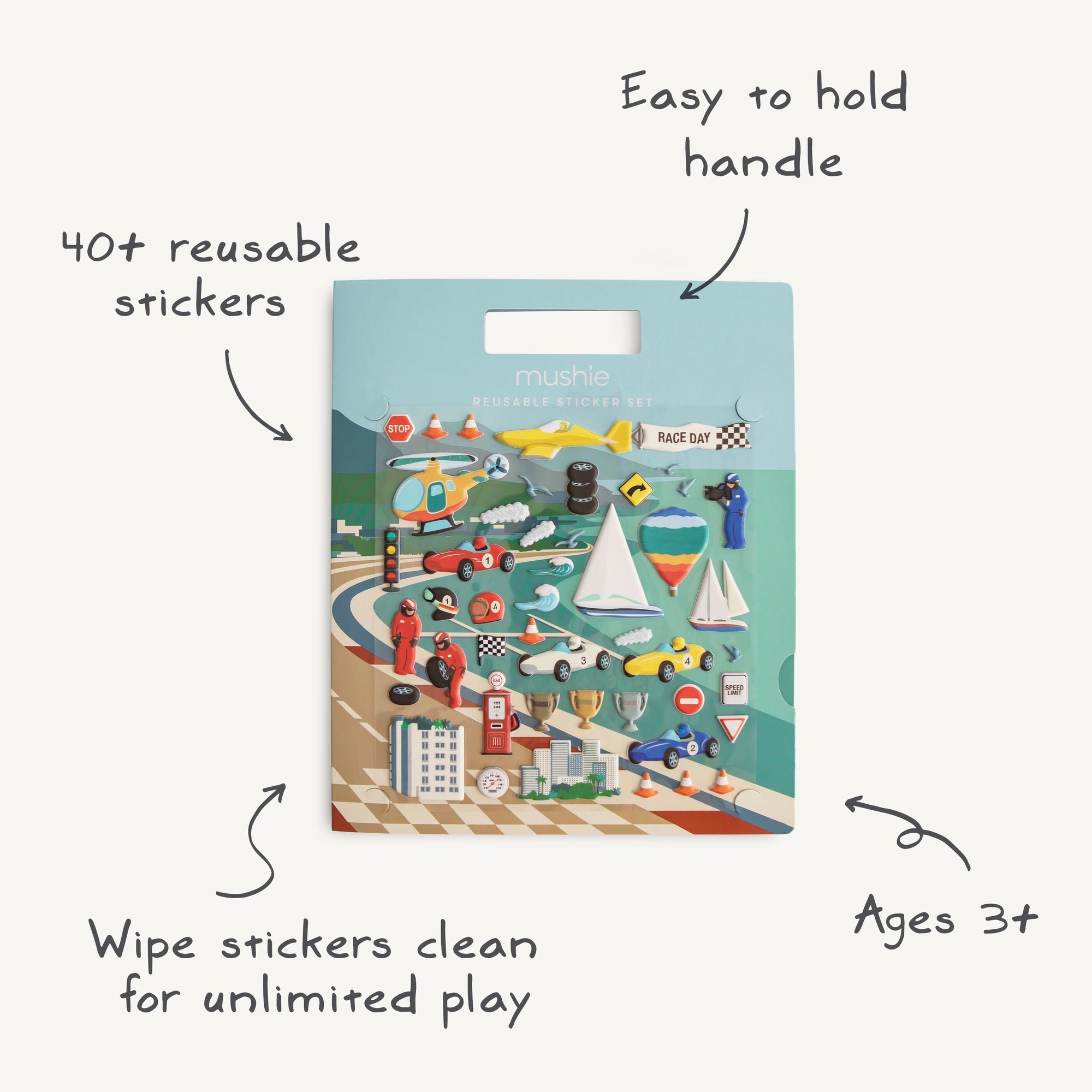 Mushie Daugkartinių lipdukų rinkinys - Lenktyniniai automobiliai - Uogų kopos