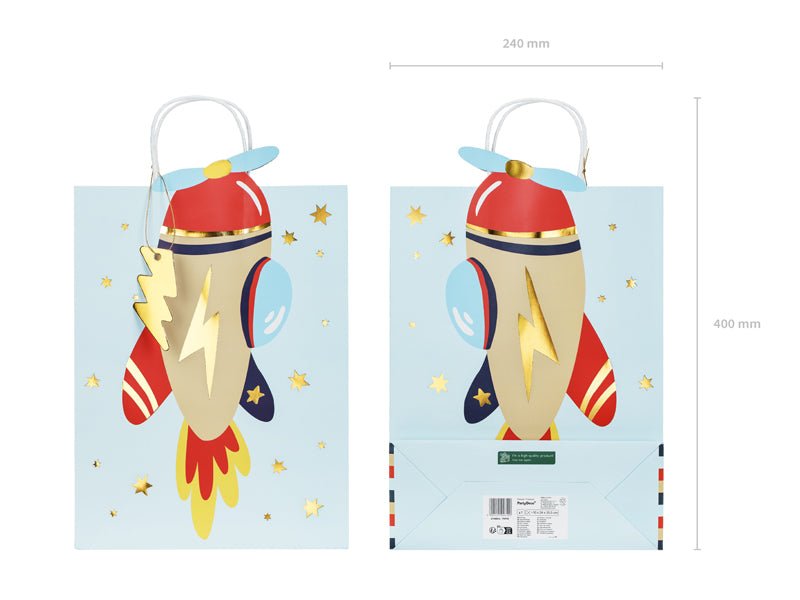 PartyDeco Dovanų maišelis Dovanų maišelis „Lėktuvas“, 10 x 35,5 x 24 cm - Uogų kopos