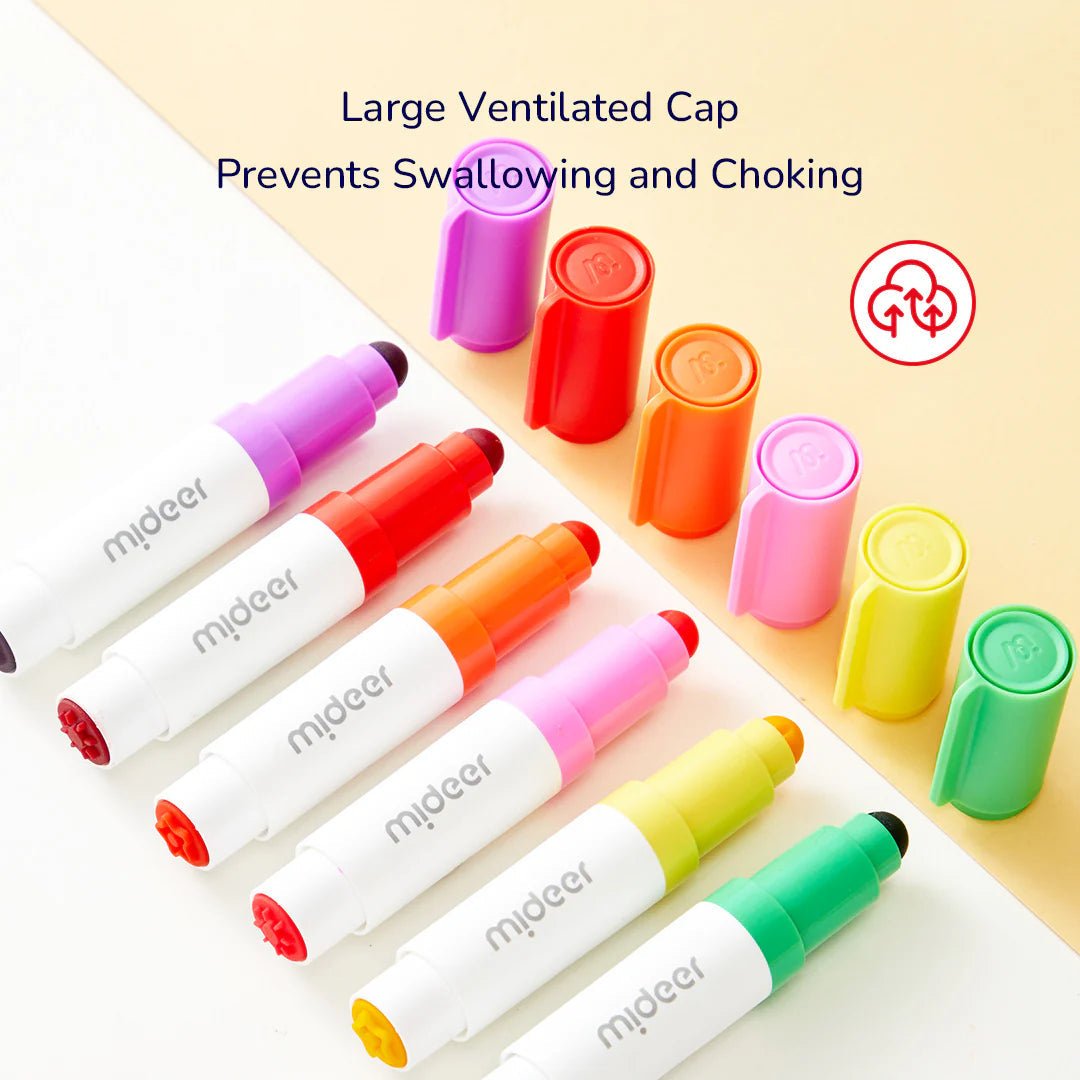 Mideer Dvipusis nuplaunamas markeris - Apvalus galas ir antspaudas - 6 spalvos - Uogų kopos