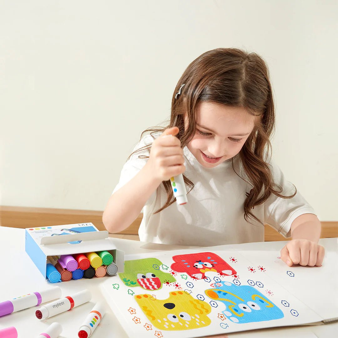 Mideer Dvipusis nuplaunamas markeris - Apvalus galas ir antspaudas - 6 spalvos - Uogų kopos