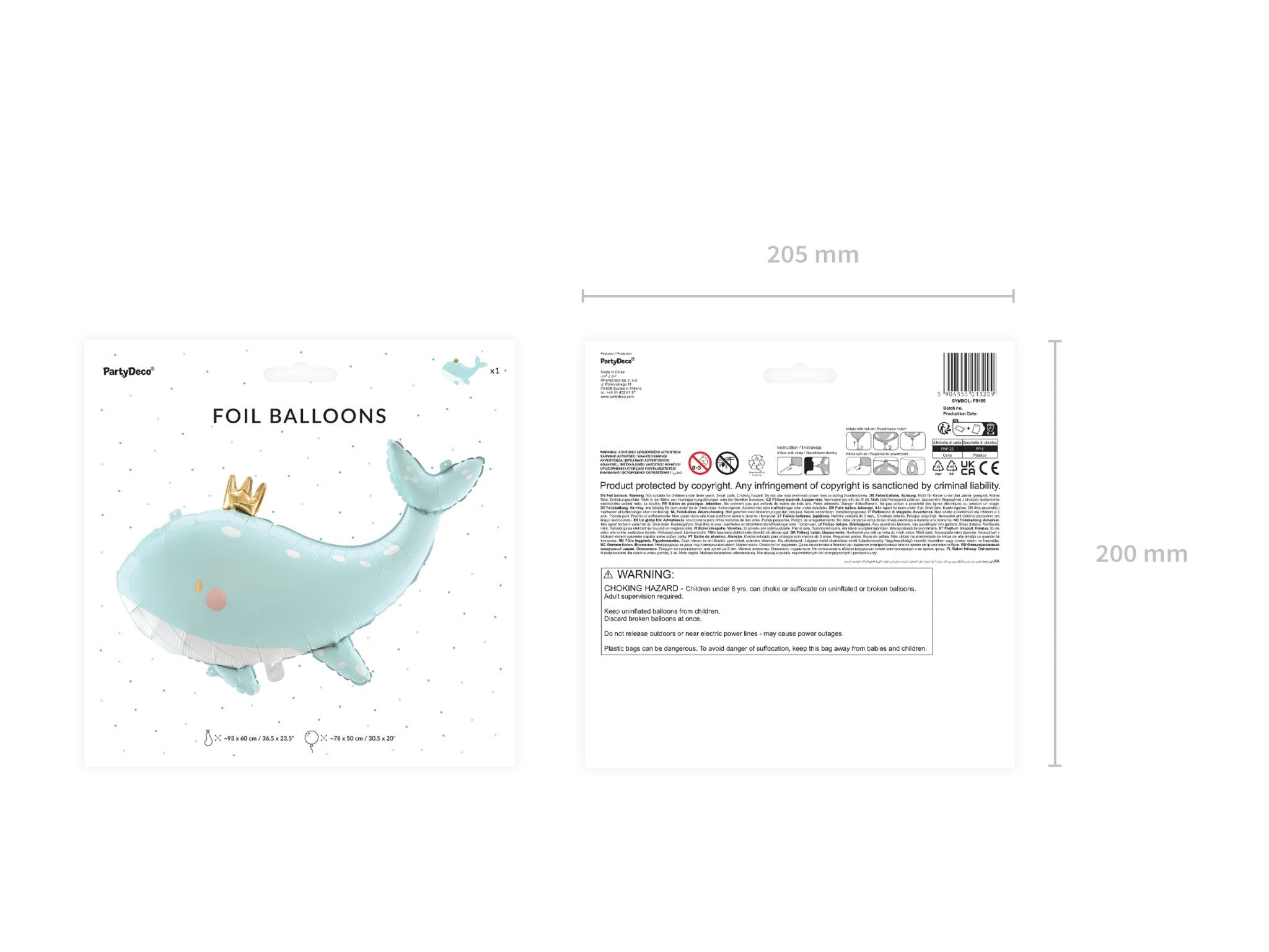 PartyDeco Folinis balionas „Banginis", 93x60 cm - Uogų kopos