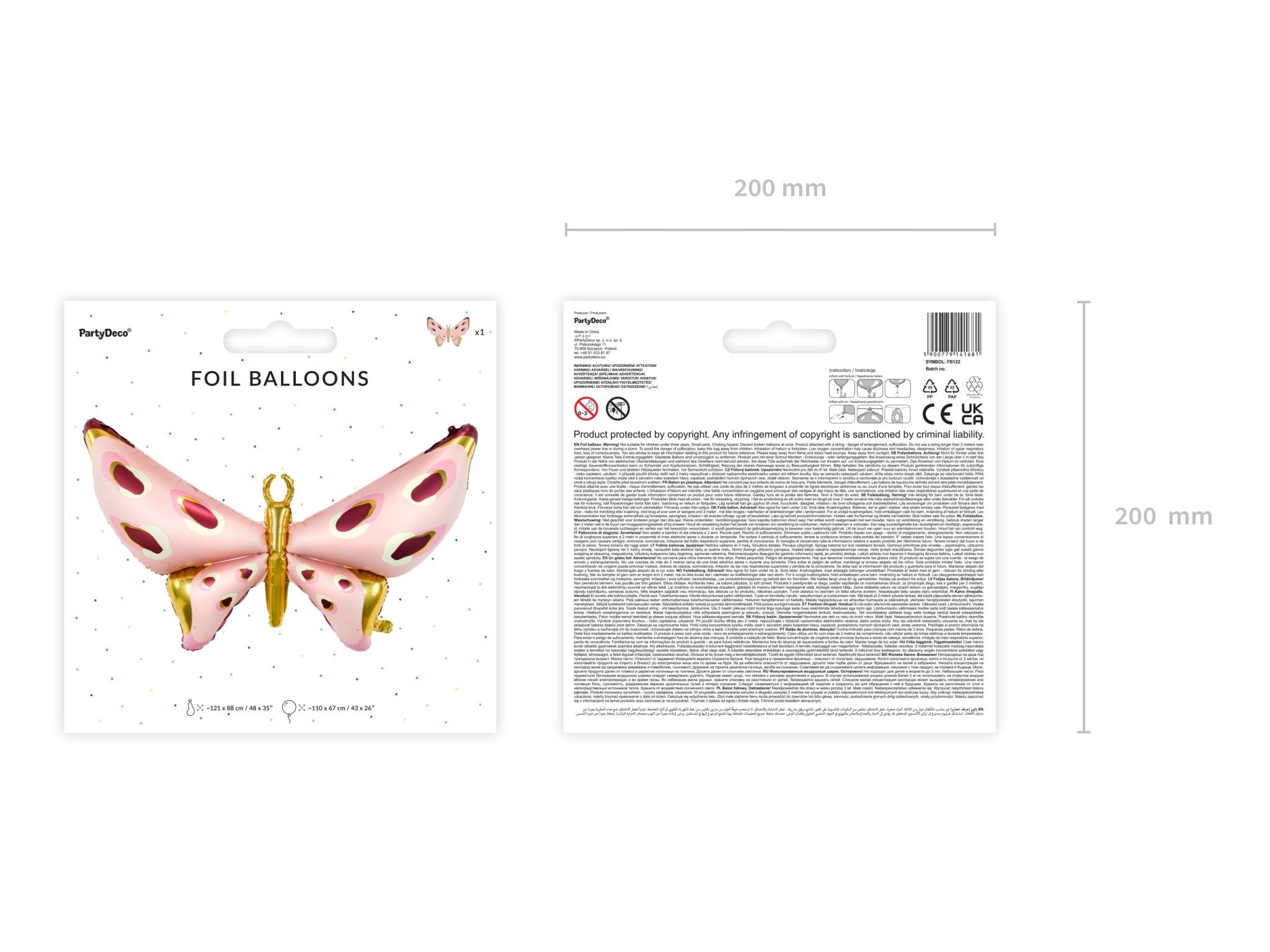 PartyDeco Folinis balionas „Drugelis“, 120 x 87 cm - Uogų kopos