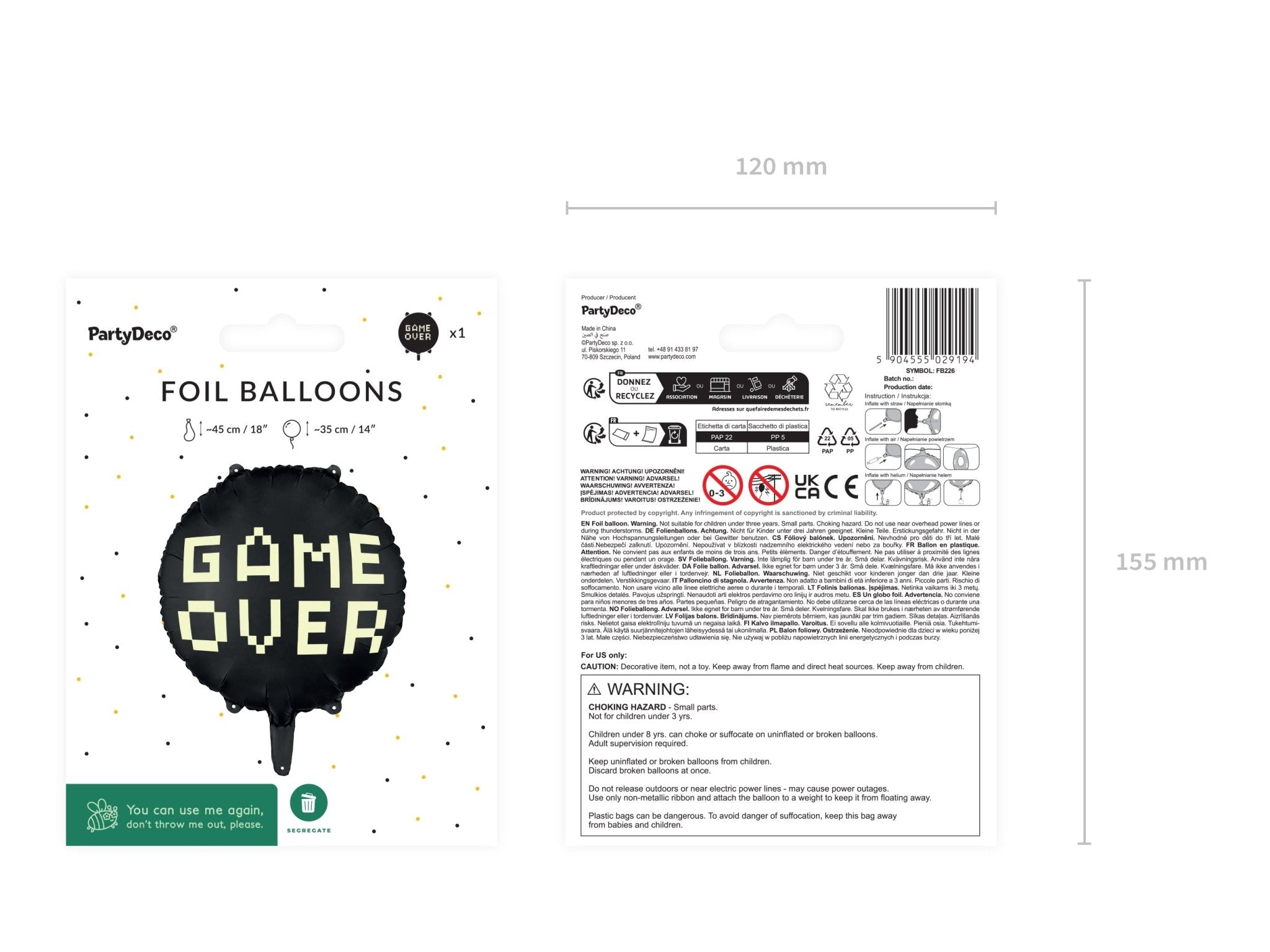 PartyDeco Folinis balionas „Gamer Over“, 45 cm - Uogų kopos