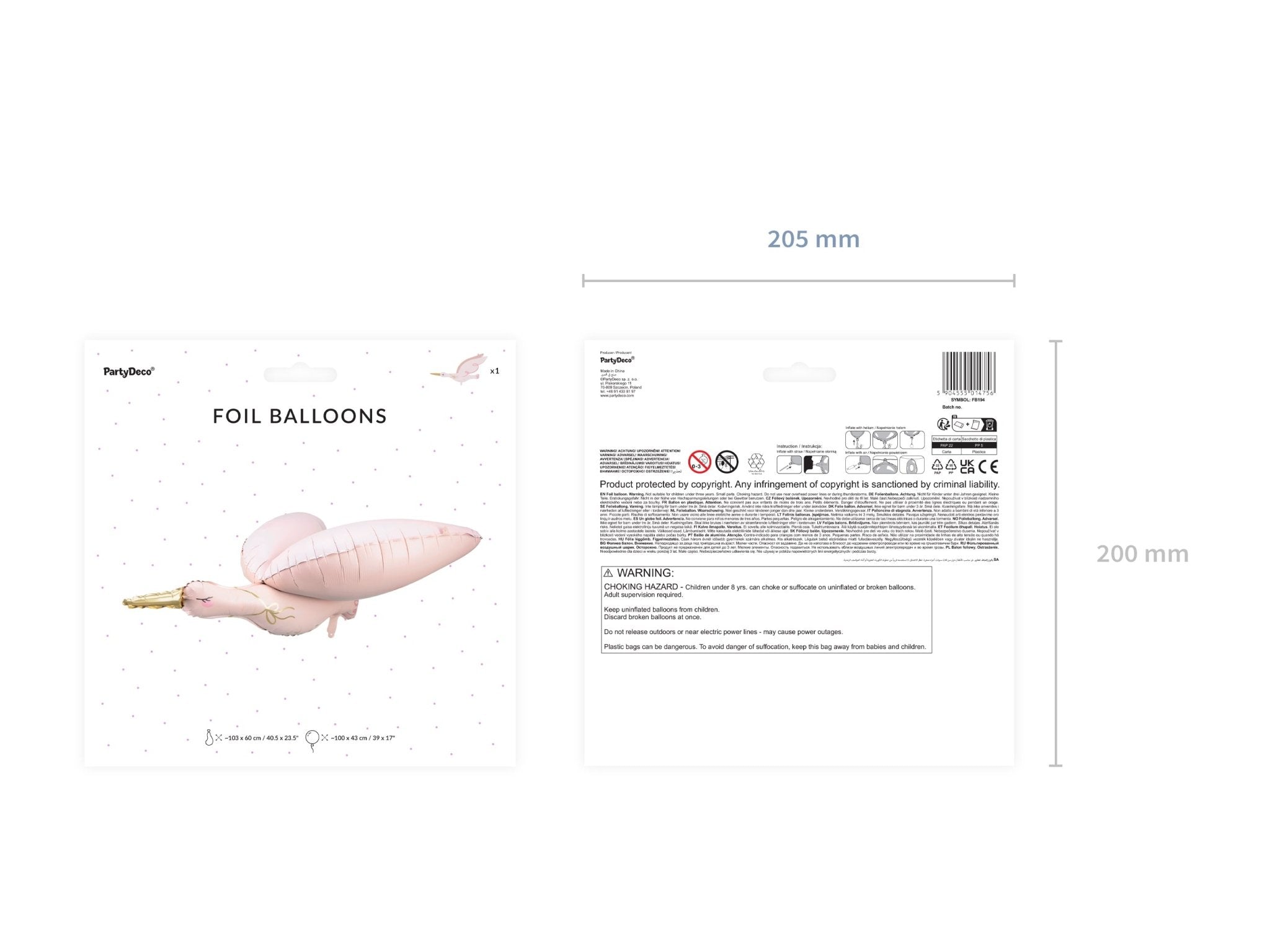 PartyDeco Folinis balionas „Gandras", 100x43 cm - Uogų kopos