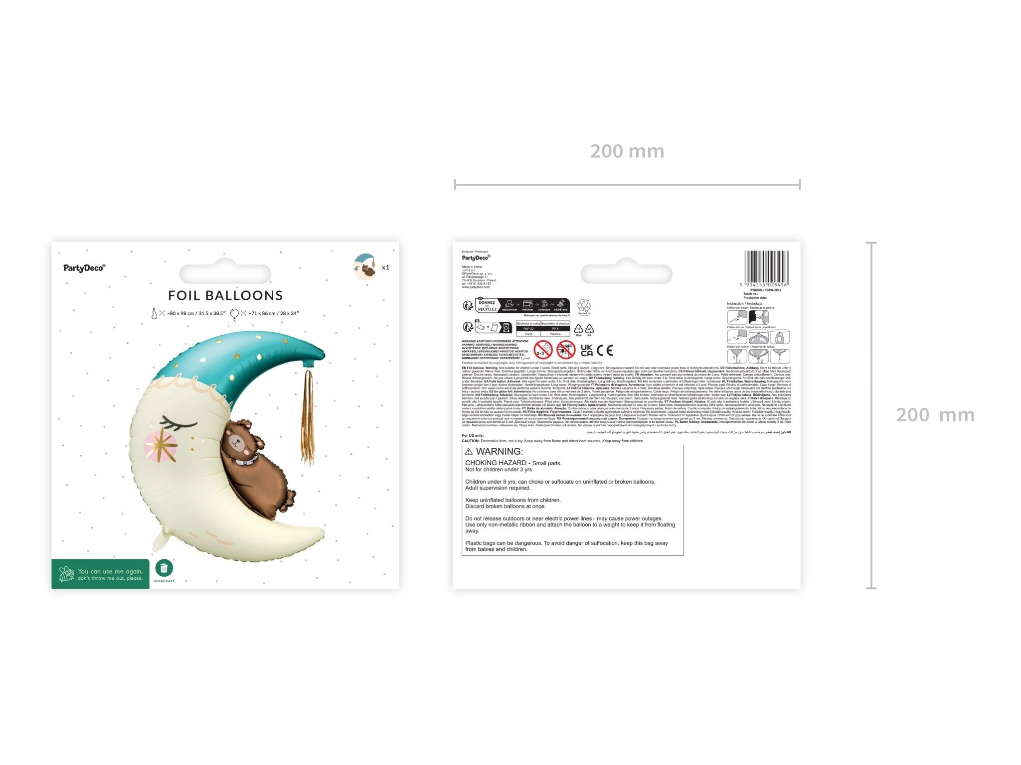 PartyDeco Folinis balionas „Meškiukas ant Mėnulio“, 80 x 98 cm - Uogų kopos