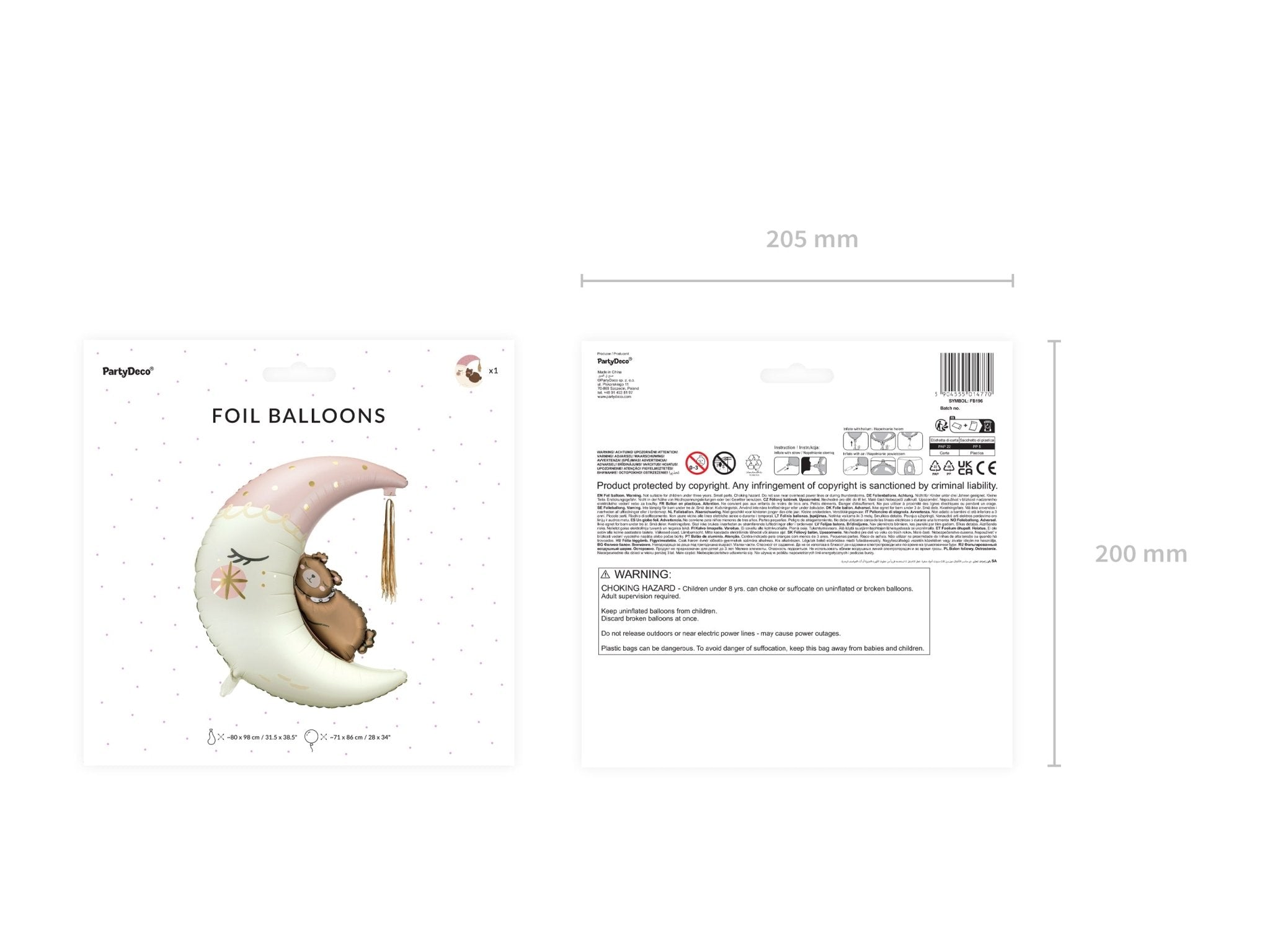 PartyDeco Folinis balionas „Meškiukas ant Mėnulio“, 80 x 98 cm - Uogų kopos