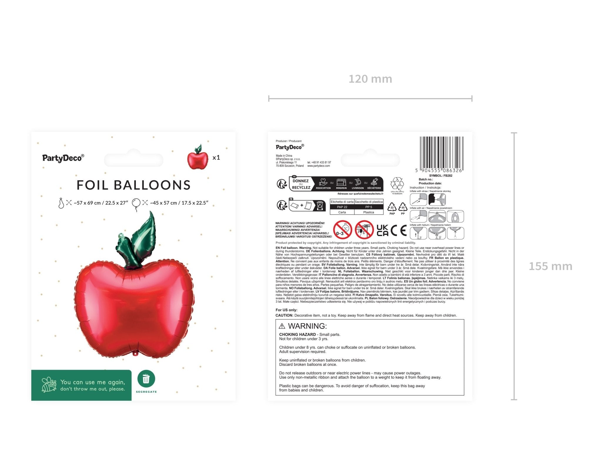 PartyDeco Folinis balionas „Obuolys“, 57 x 69 cm - Uogų kopos