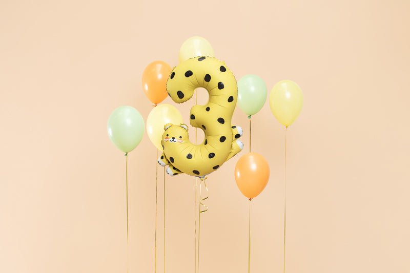 PartyDeco Folinis balionas „Skaičius 3" Gepardas, 56 x 81 cm - Uogų kopos