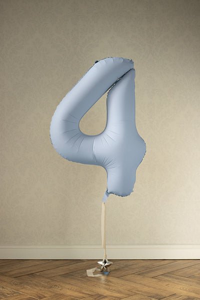 PartyDeco Folinis balionas „Skaičius 4“, 86 cm - Mėlynas - Uogų kopos