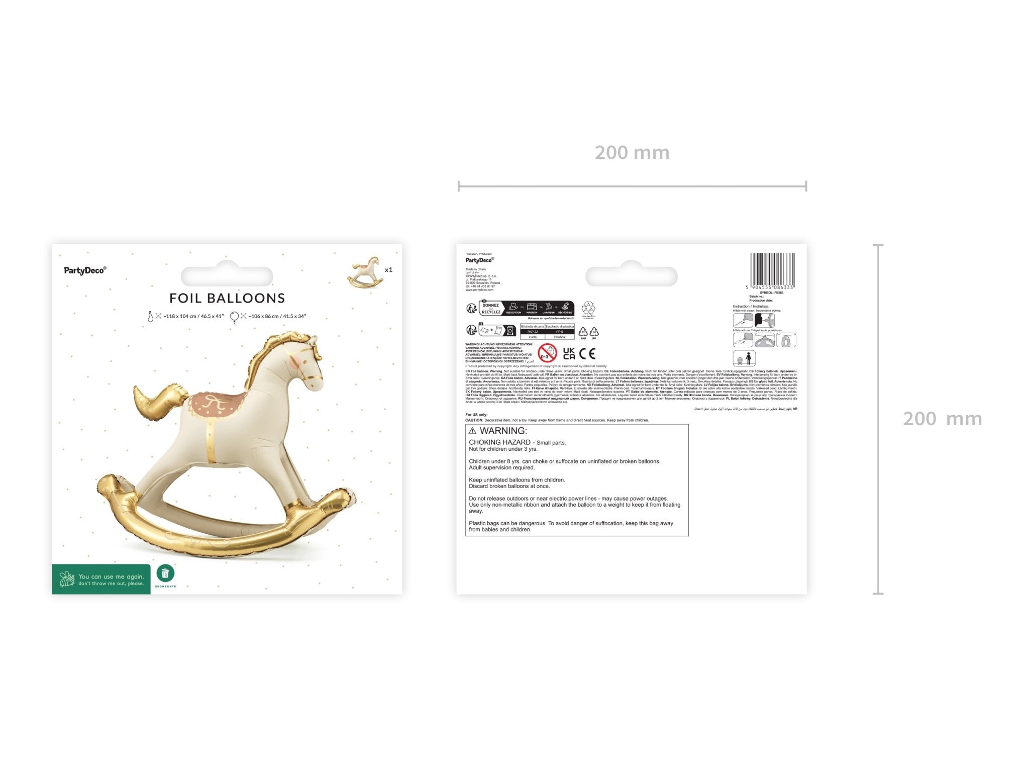 PartyDeco Folinis balionas „Sūpuoklinis arkliukas“, 118 x 104 cm - Uogų kopos