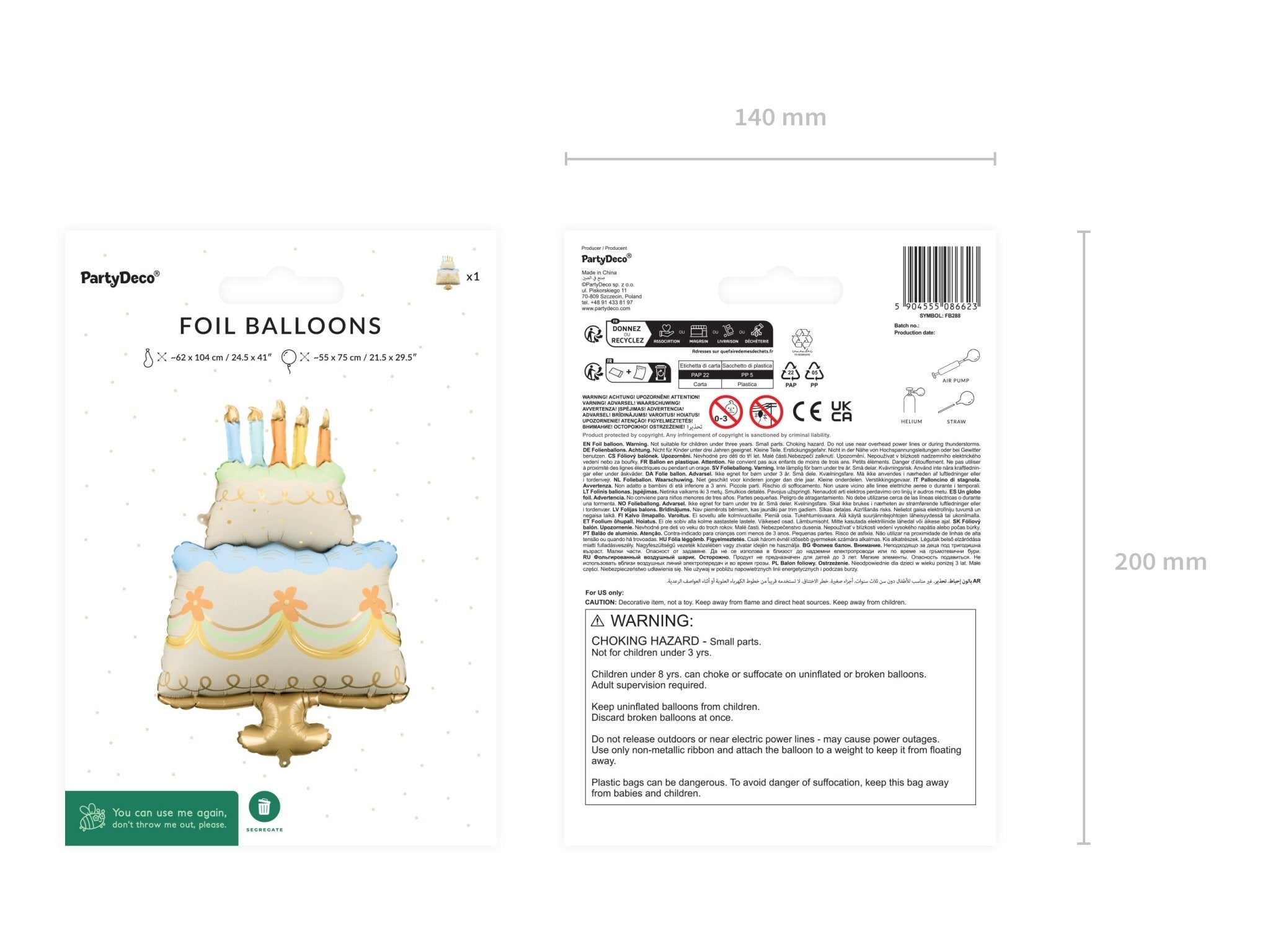 PartyDeco Folinis balionas „Tortas“, 62 x 104 cm - Uogų kopos