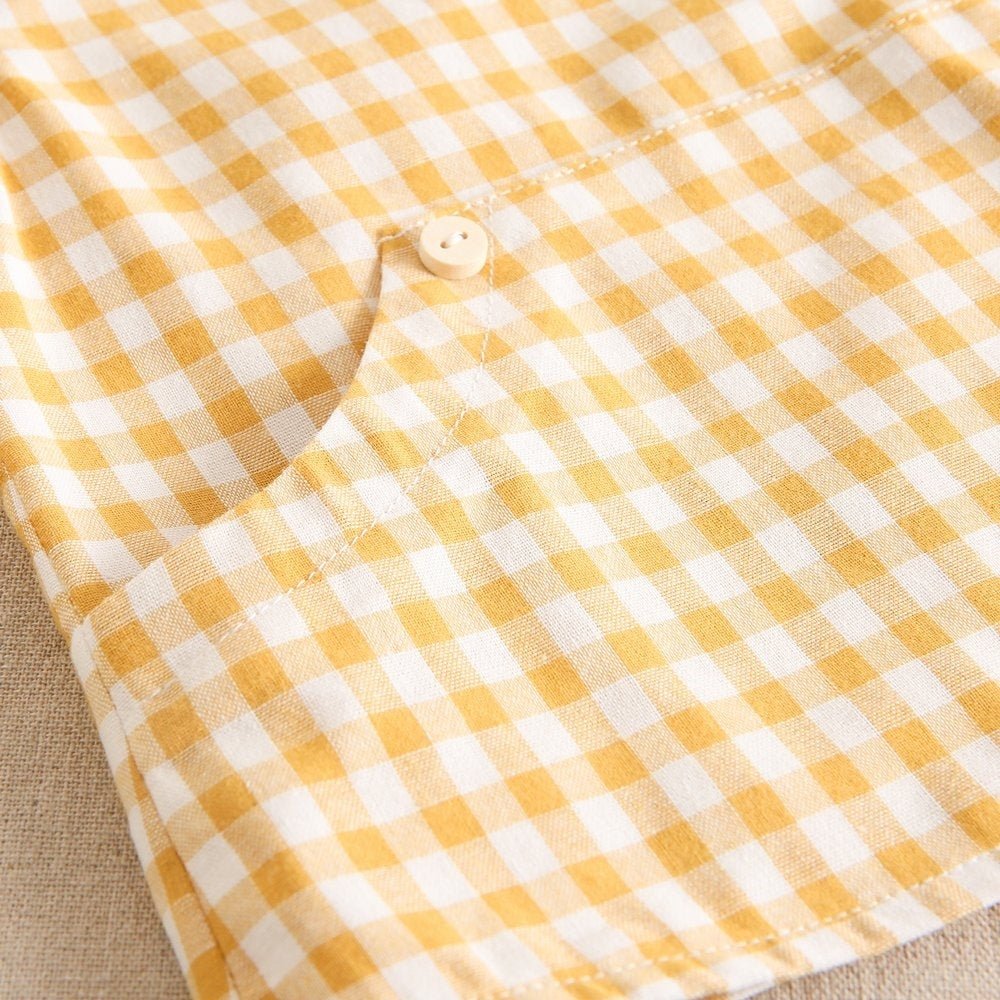 Dadati Garstyčių spalvos languotų marškinukų ir baltų šortų komplektas berniukui - Uogų kopos