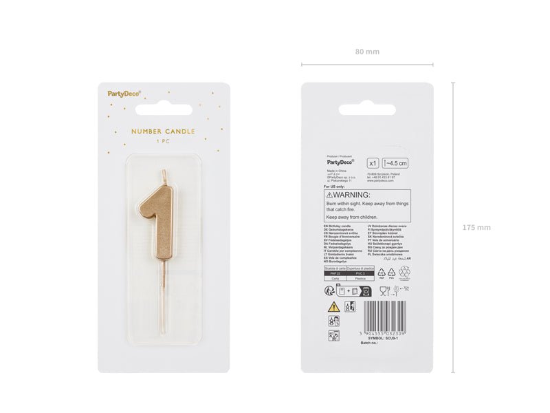 Uogų kopos Gimtadienio žvakutė skaičius 1 - Aukso spalvos, 4.5 cm - Uogų kopos
