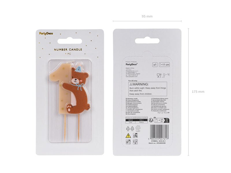 Uogų kopos Gimtadienio žvakutė Skaičius 1 su Meškučiu - Uogų kopos