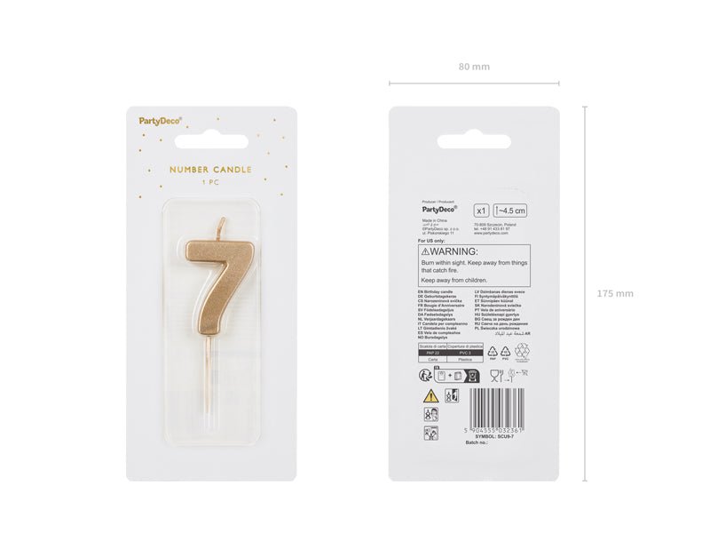 Uogų kopos Gimtadienio žvakutė skaičius 7 - Aukso spalvos, 4.5 cm - Uogų kopos