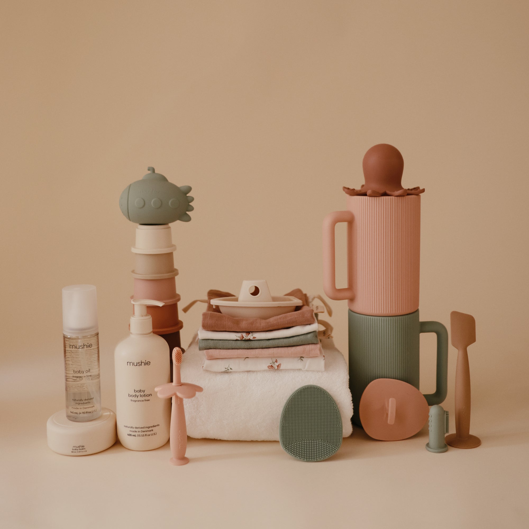 Mushie Muslino medvilnės prausimosi merliukai 5vnt. - Rožinės gėlės - Uogų kopos