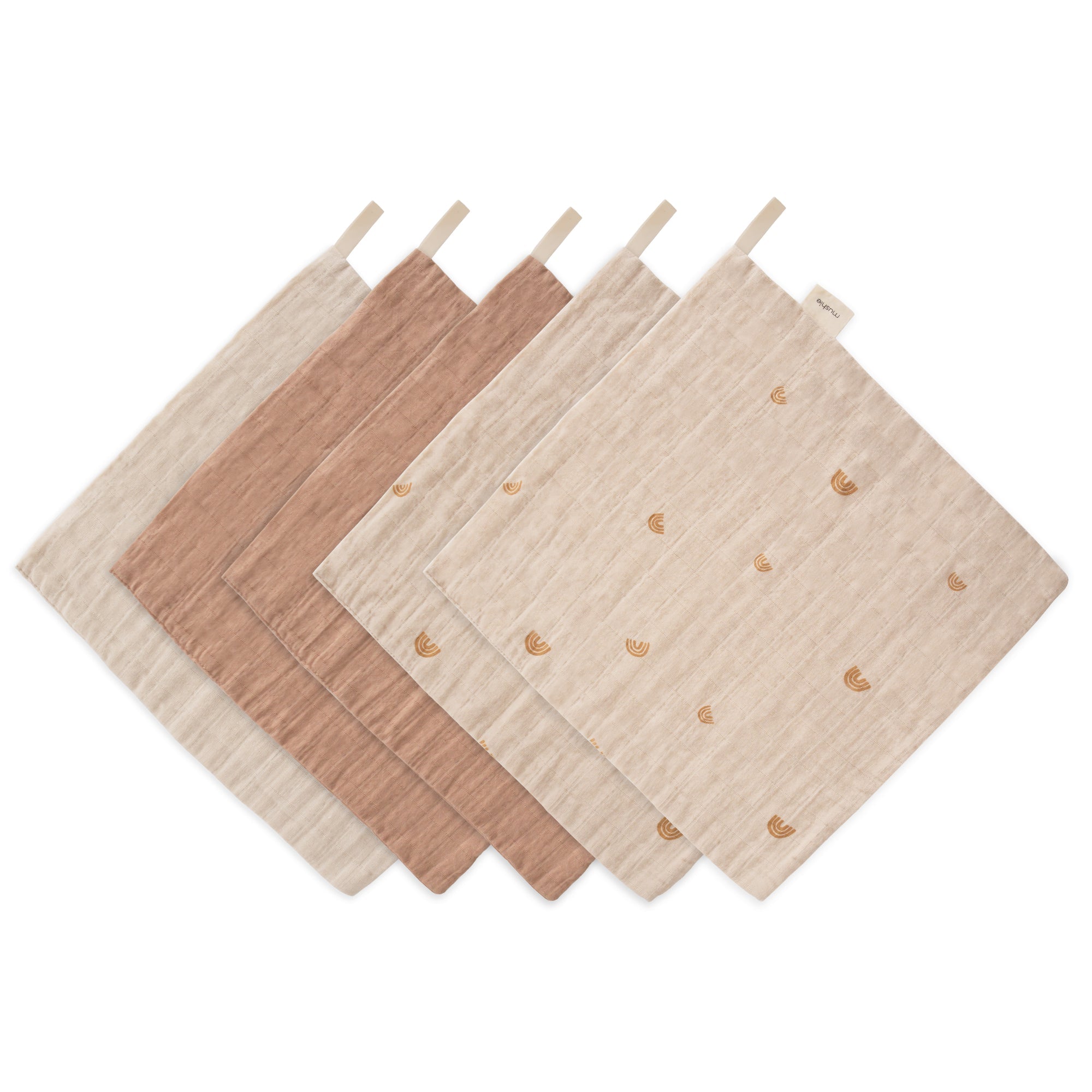 Mushie Muslino medvilnės prausimosi merliukai 5vnt. - Vaivorykštė - Uogų kopos