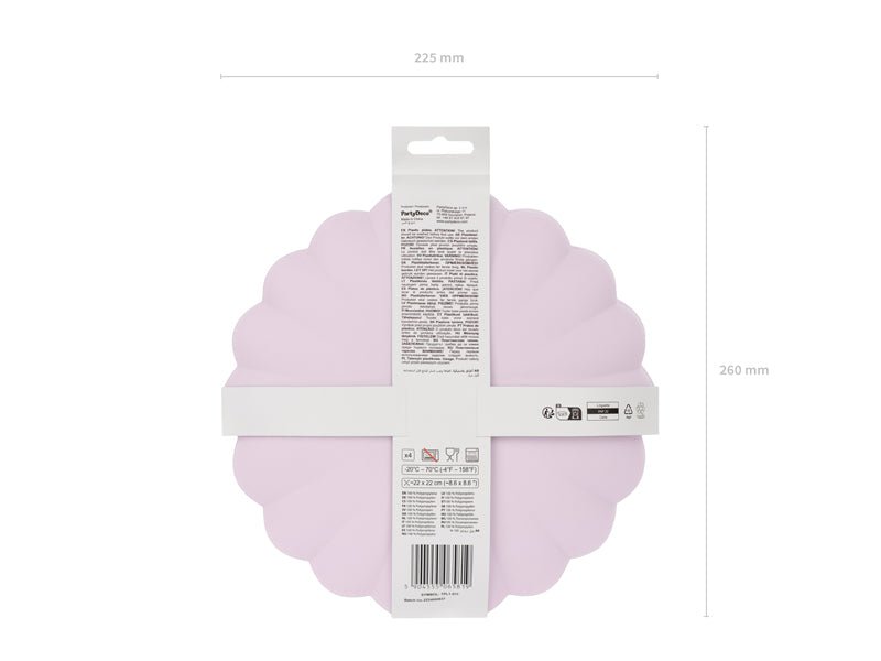 PartyDeco Plastikinės lėkštutės „Frill“, 22 x 22 cm, 4 vnt. - Alyvinė - Uogų kopos