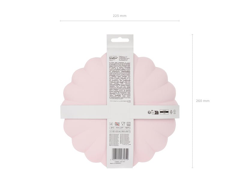 PartyDeco Plastikinės lėkštutės „Frill“, 22 x 22 cm, 4 vnt. - Rožinė - Uogų kopos