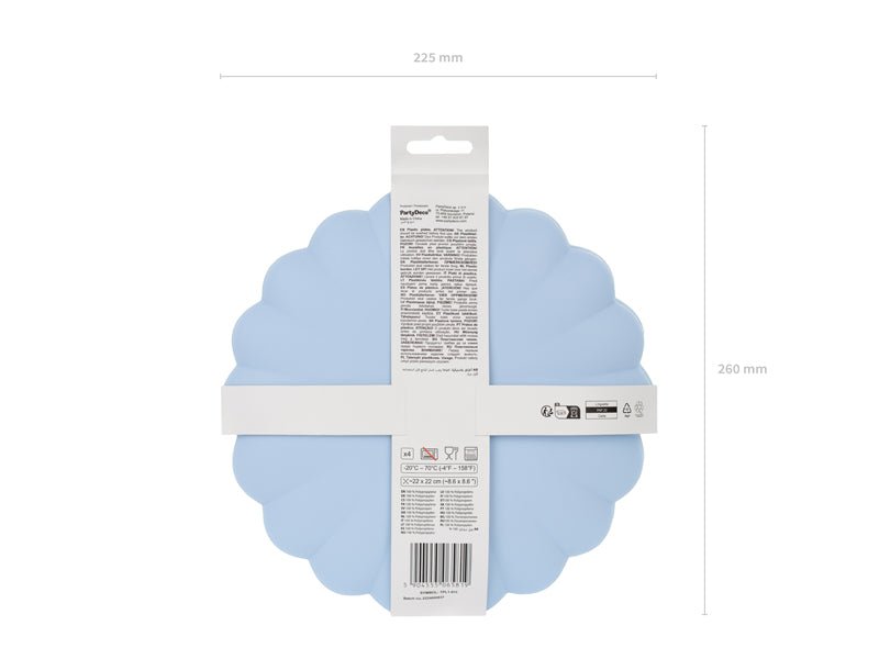 PartyDeco Plastikinės lėkštutės „Frill“, 22 x 22 cm, 4 vnt. - Šviesei mėlyna - Uogų kopos