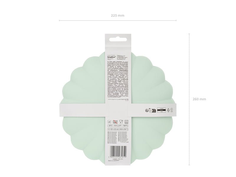 PartyDeco Plastikinės lėkštutės „Frill“, 22 x 22 cm, 4 vnt. - Žalia - Uogų kopos