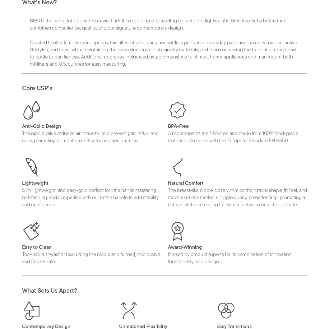 BIBS Plastikinis kūdikio buteliukas, pilnas komplektas 270ml - Ivory - Uogų kopos