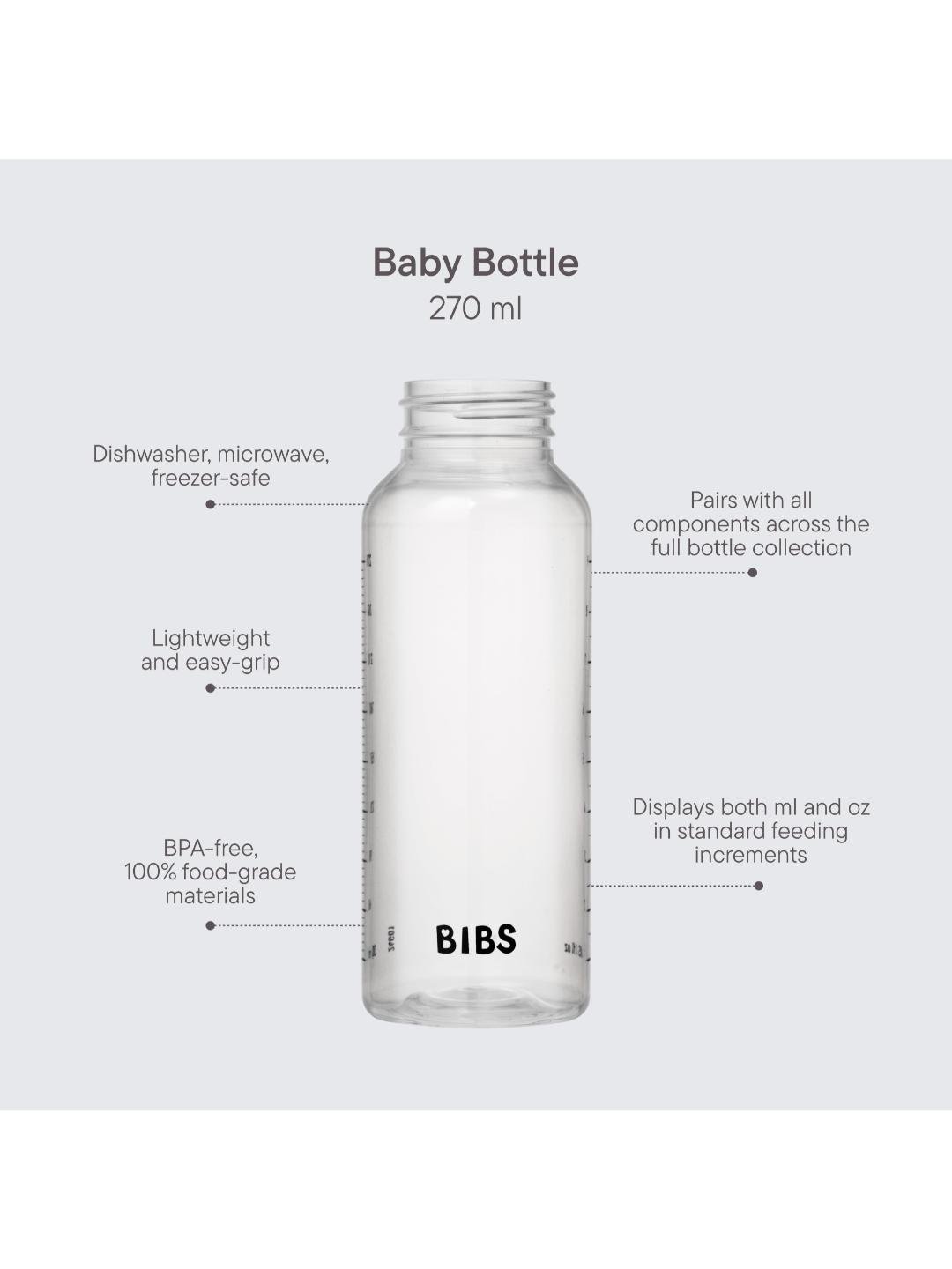 BIBS Plastikinis kūdikio buteliukas, pilnas komplektas 270ml - Ivory - Uogų kopos