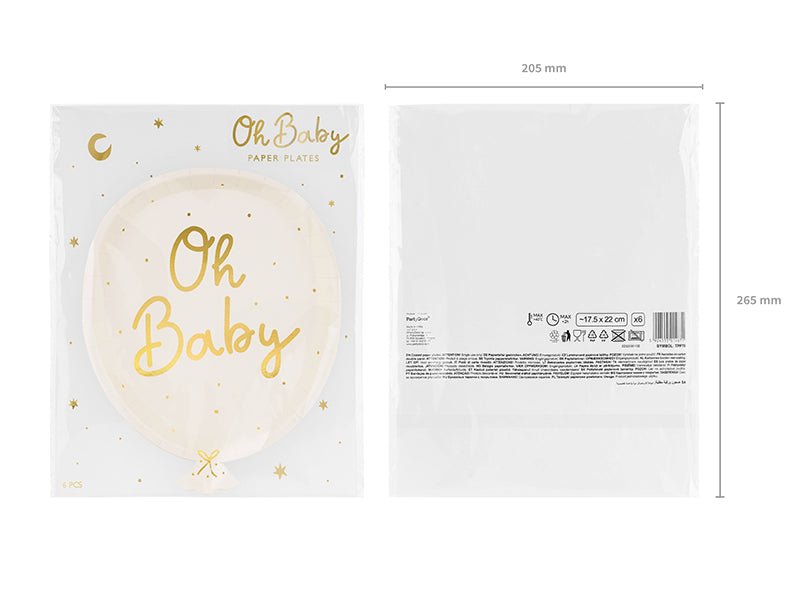 PartyDeco Popierinės lėkštutės „Oh Baby“, 17,5 x 22 cm - Uogų kopos