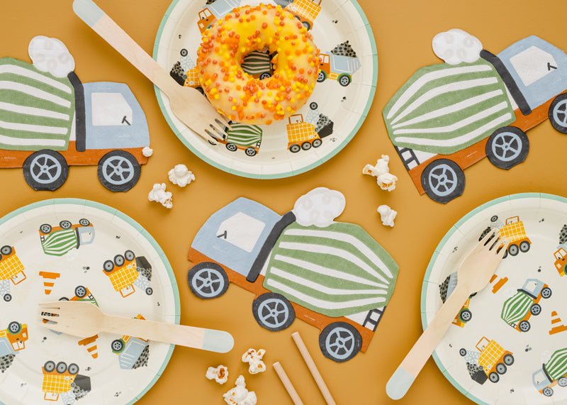 PartyDeco Popierinės lėkštutės „Statybinė technika“, 18 x 18 cm - Uogų kopos