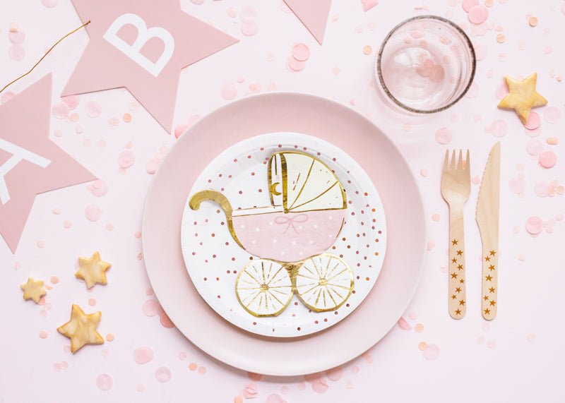 PartyDeco Popierinės lėkštutės „Taškučiai“, 18 cm - Balta - Uogų kopos