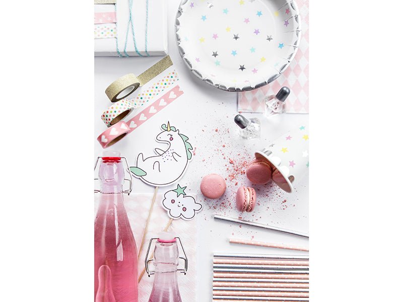 PartyDeco Popierinės lėkštutės „Vienaragis – Žvaigždės“, 18 cm - Uogų kopos