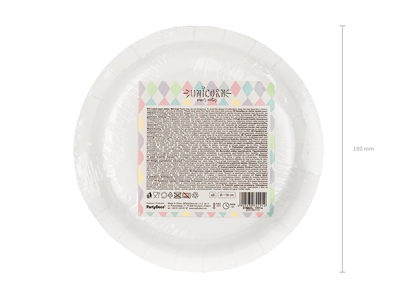 PartyDeco Popierinės lėkštutės „Vienaragis – Žvaigždės“, 18 cm - Uogų kopos