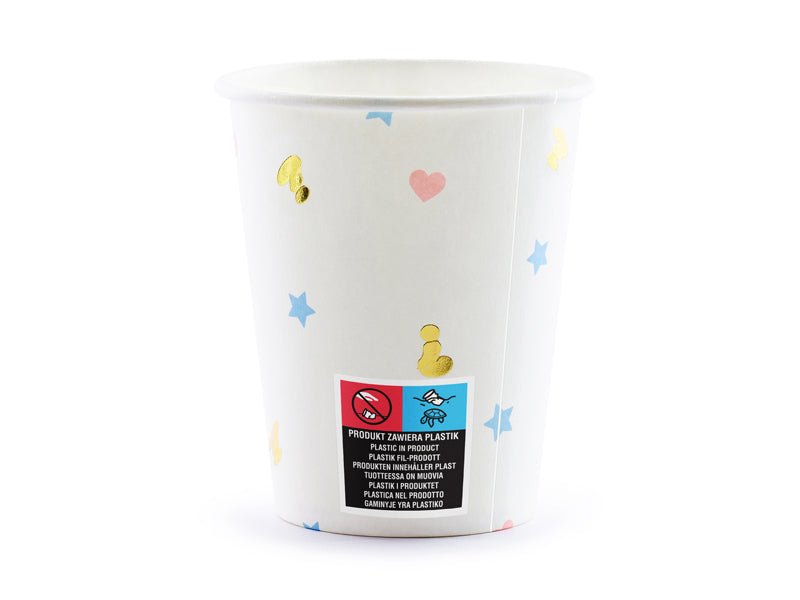 PartyDeco Popieriniai puodeliai „Boy or Girl“, 200 ml - Uogų kopos