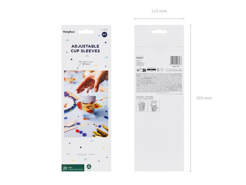 PartyDeco Puodelių rankovėlės „Lėktuvai“, 23 x 9,5 cm - Uogų kopos