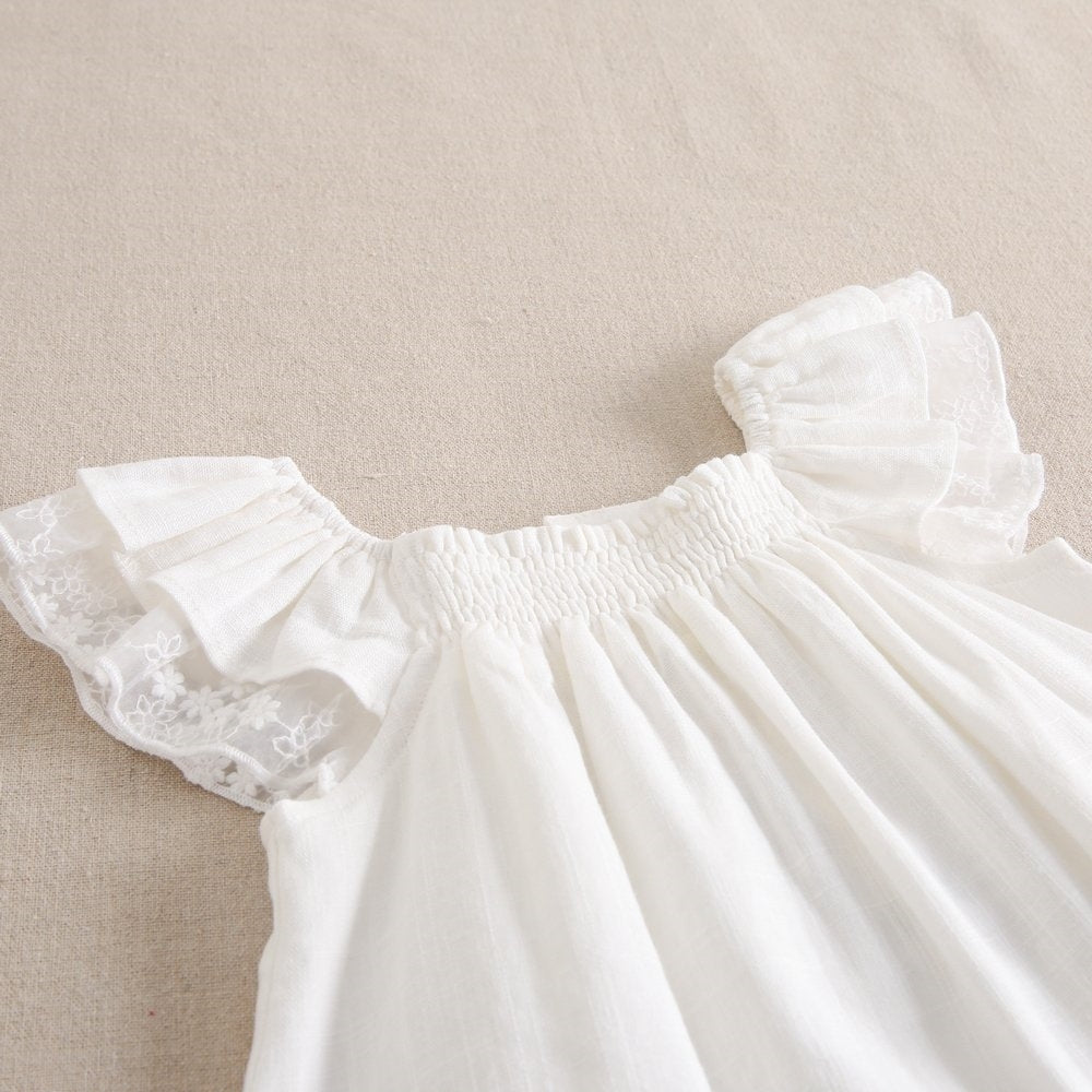 Dadati Puošni kreminio baltumo lininė suknelė su kelnaitėmis - Uogų kopos