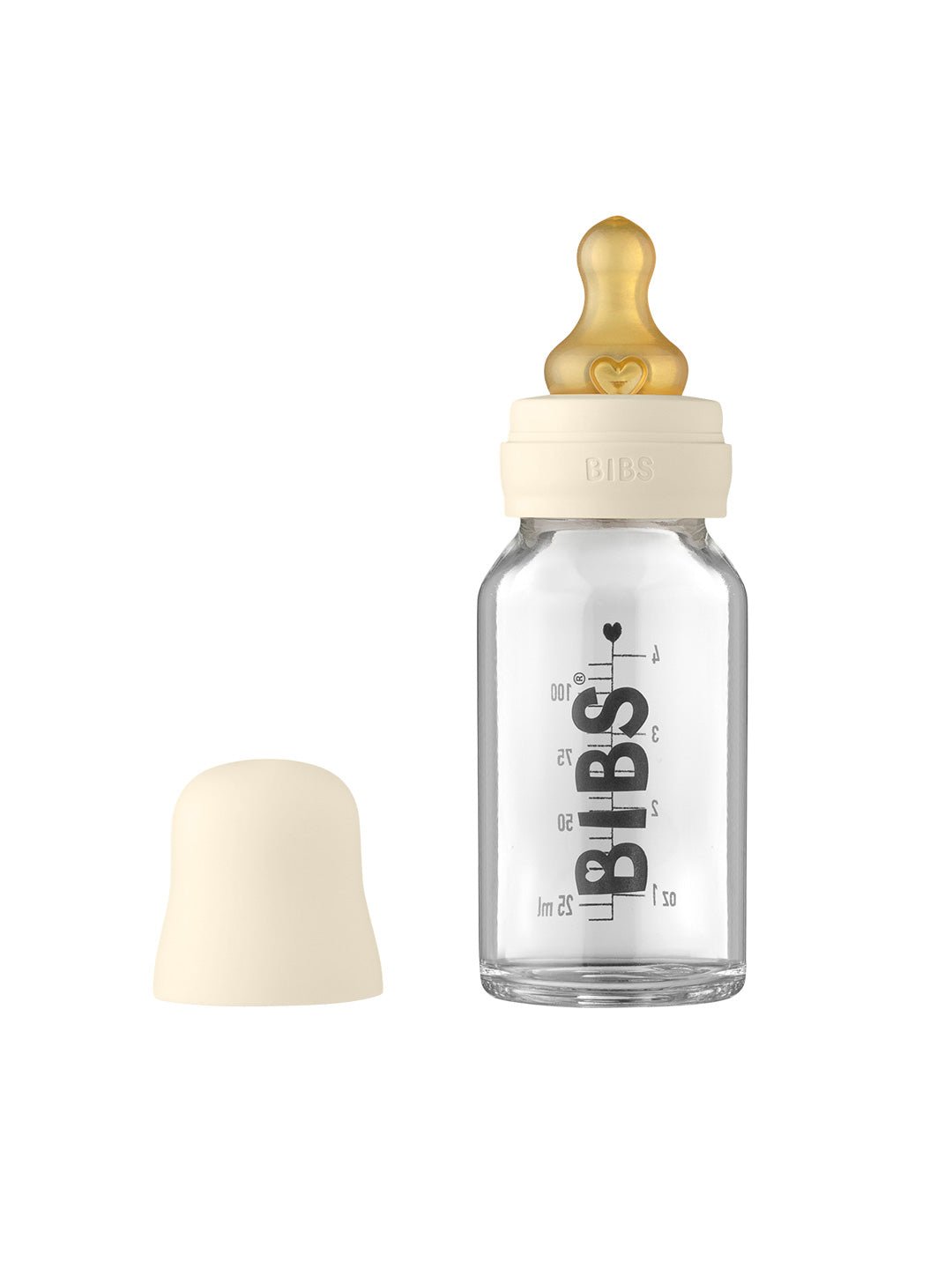 BIBS Stiklinis kūdikio buteliukas, pilnas komplektas 110ml - Ivory - Uogų kopos