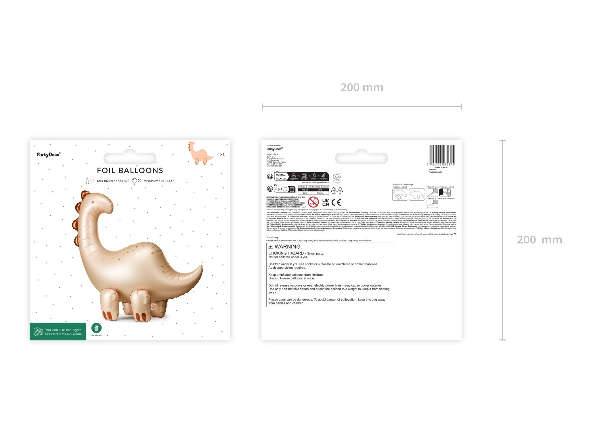 PartyDeco Stovintis folinis balionas „Brontozauras“ 85cm - Uogų kopos