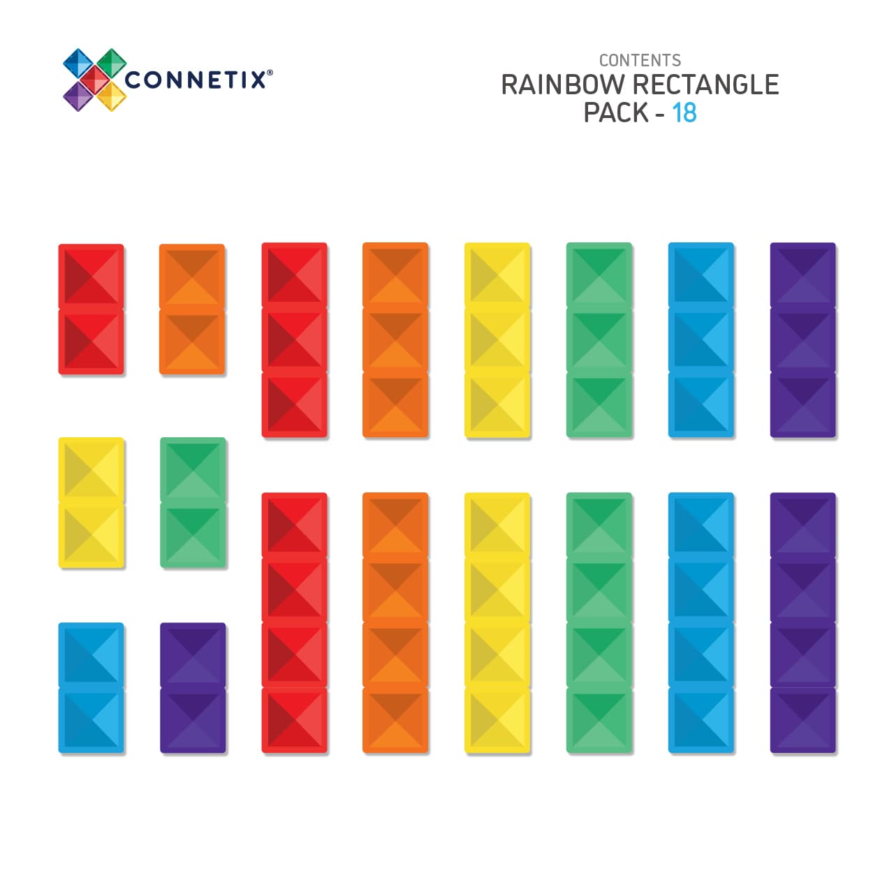 Connetix 18 vnt. Connetix stačiakampių rinkinys - Rainbow Rectangle - Uogų kopos