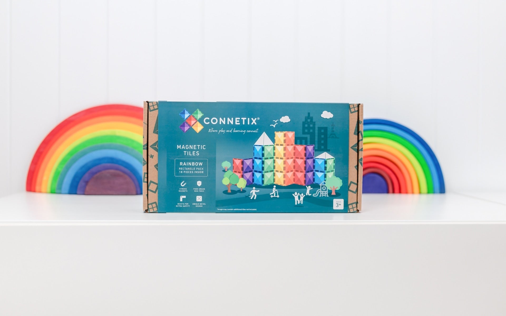 Connetix 18 vnt. Connetix stačiakampių rinkinys - Rainbow Rectangle - Uogų kopos