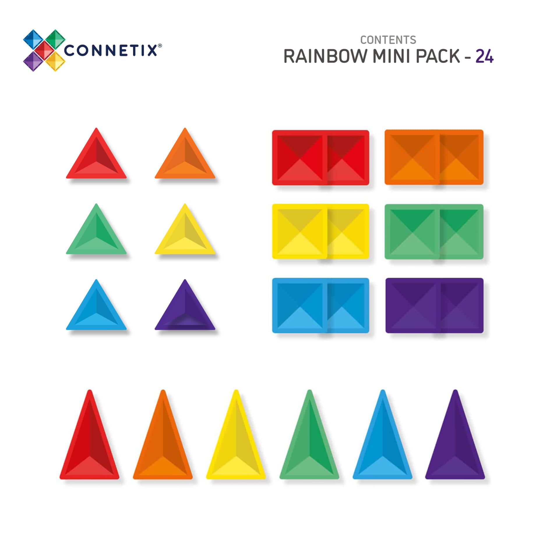 Connetix 24 vnt. Connetix mini rinkinys - Rainbow Mini Pack - Uogų kopos