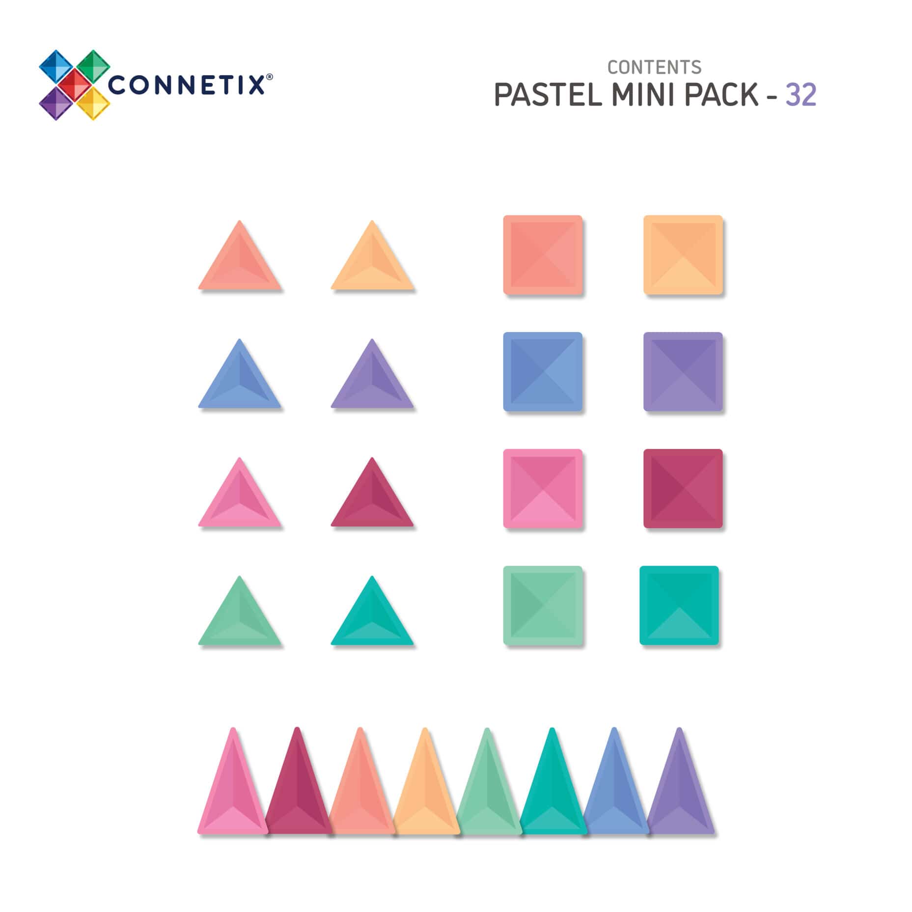 Connetix 32 vnt. Connetix pastelinis mini rinkinys - Pastel Mini Pack - Uogų kopos