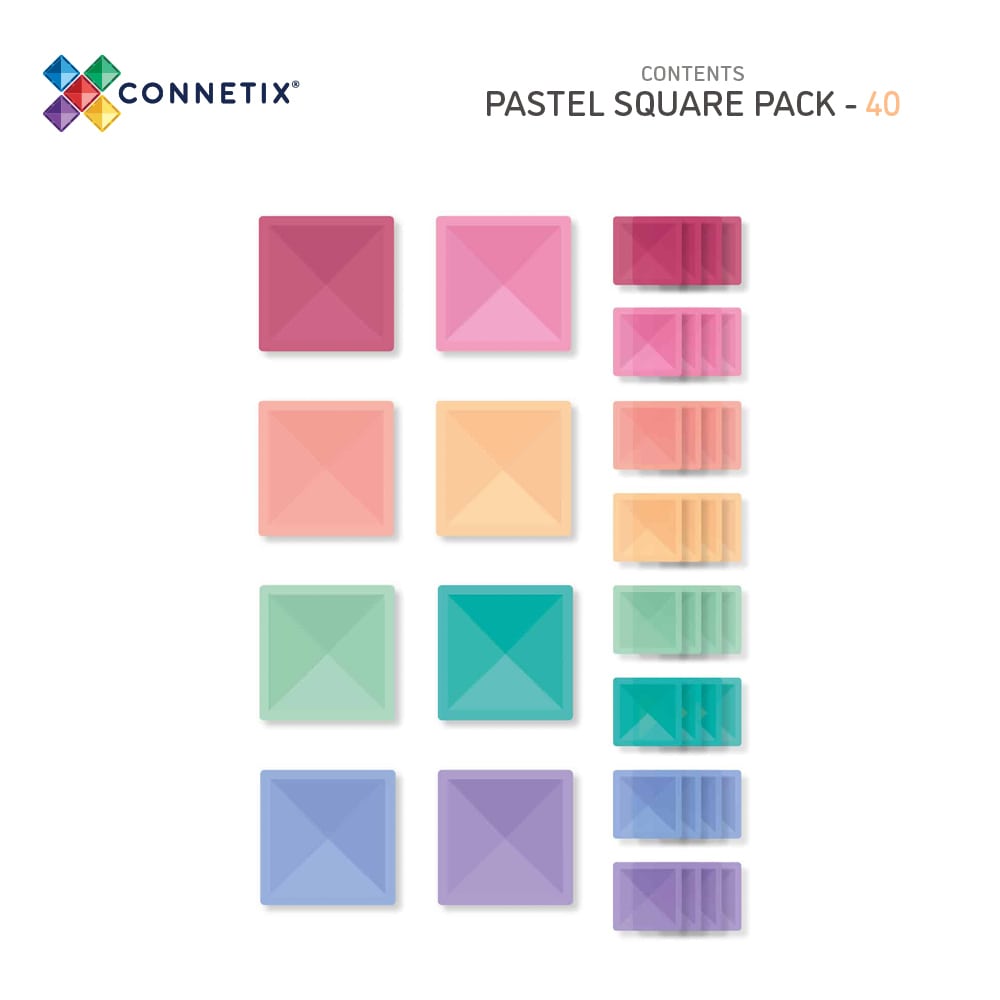 Connetix 40 vnt. Connetix pastelinis kvadratų rinkinys - Pastel Square Pack - Uogų kopos