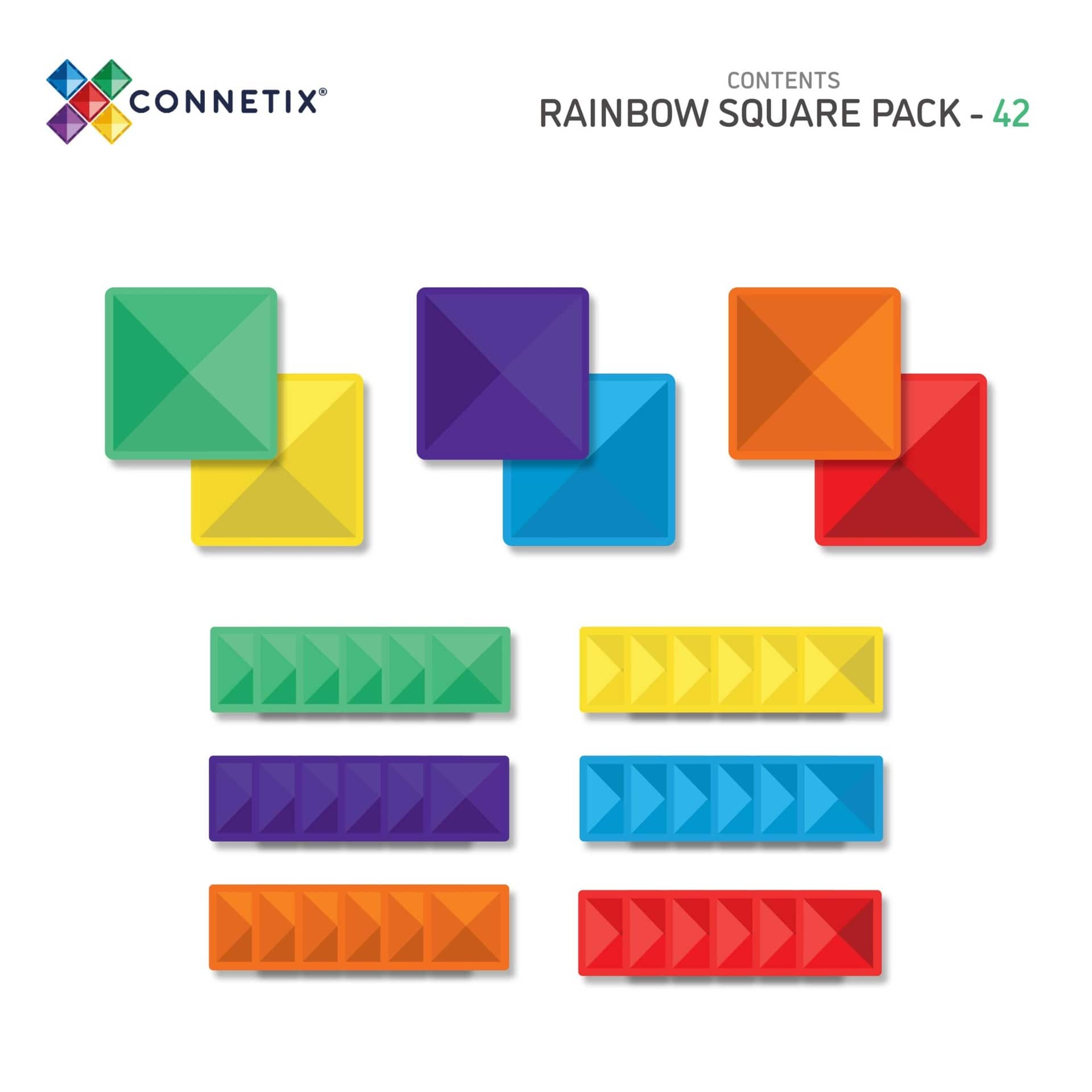 Connetix 42 vnt. Connetix kvadratų rinkinys - Rainbow Square Pack - Uogų kopos
