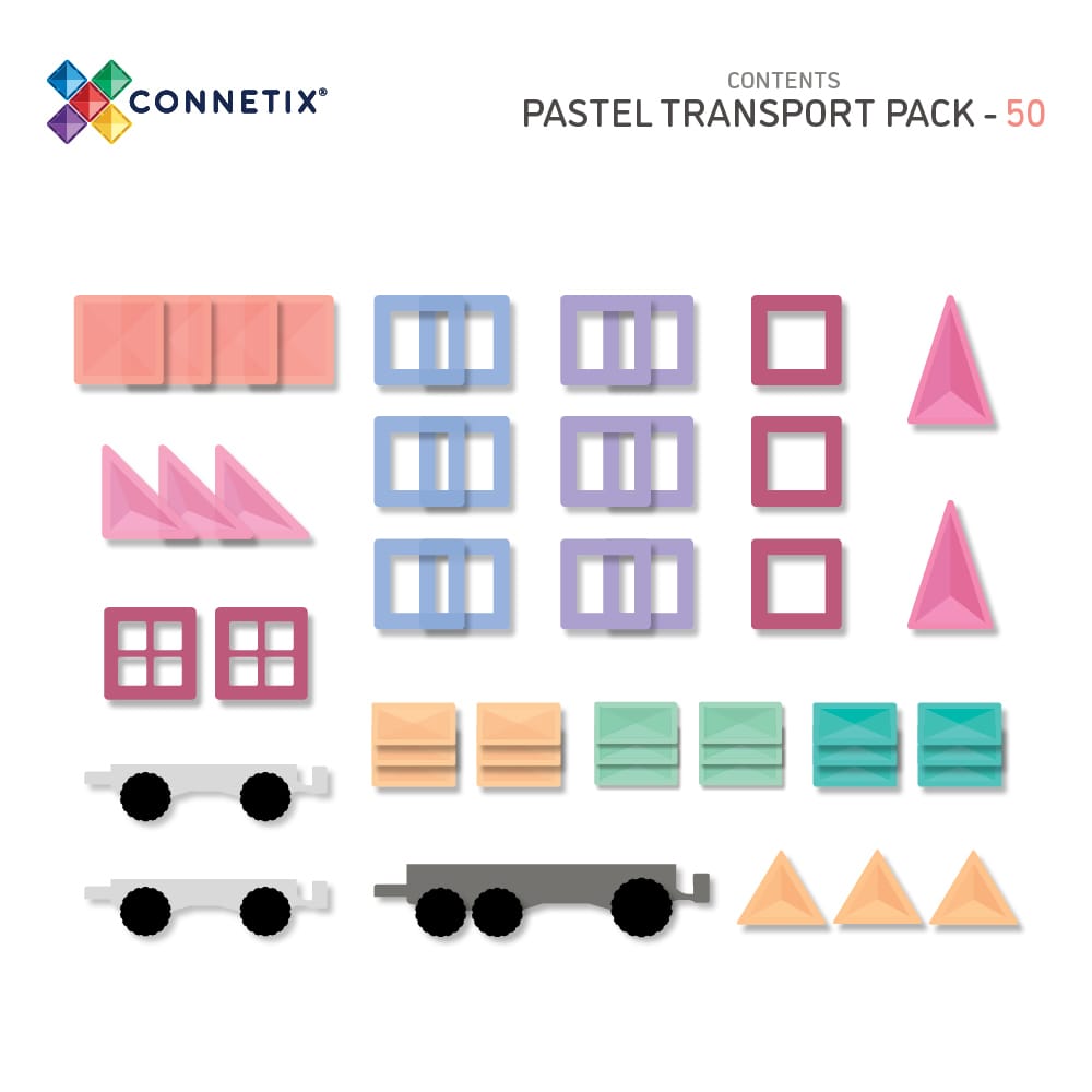 Connetix 50 vnt. Connetix pastelinis transporto rinkinys - Pastel Transport Pack - Uogų kopos