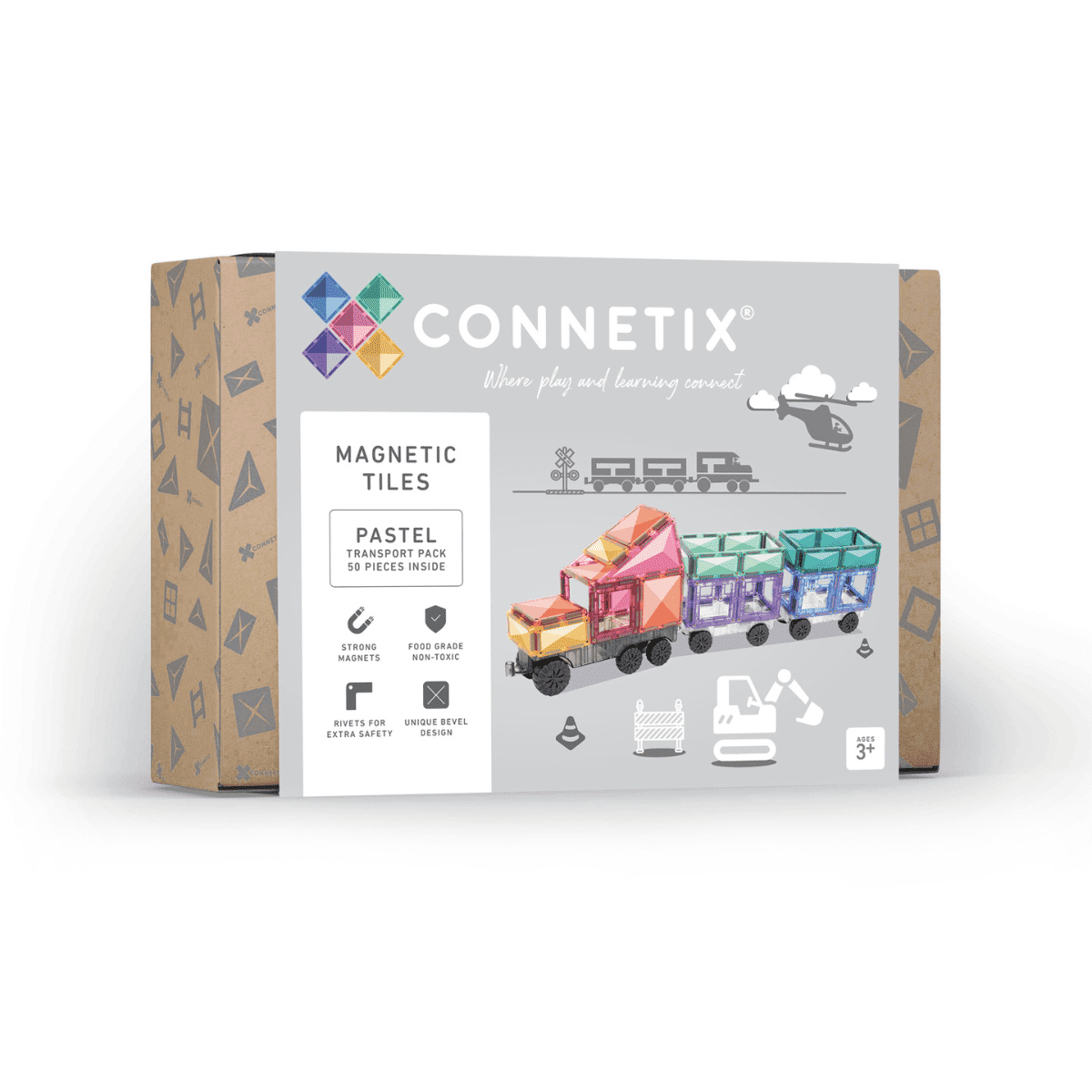 Connetix 50 vnt. Connetix pastelinis transporto rinkinys - Pastel Transport Pack - Uogų kopos